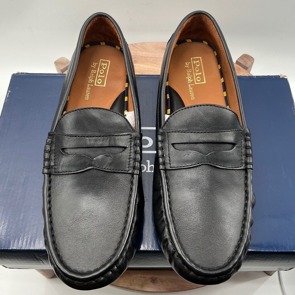 Polo Ralph Lauren Anders Penny Loafers Black Leather Driving Mocs Mens 10.5